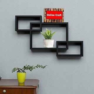 Onlinecraft Wooden Attach ( Black ) Singel Wooden Wall Shelf (Number Of Shelves - 3, Black)