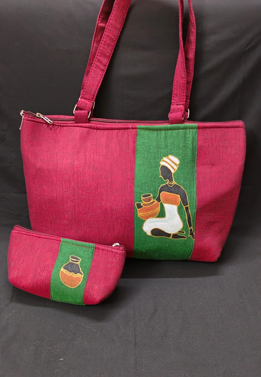 African Painting Handbag Pink