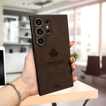 Samsung S23 Ultra Maple Leaf Stone Texture Case-Brown