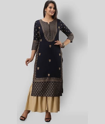 MAUKA - Navy Straight Rayon Women's Stitched Salwar Suit ( Pack of 1 )