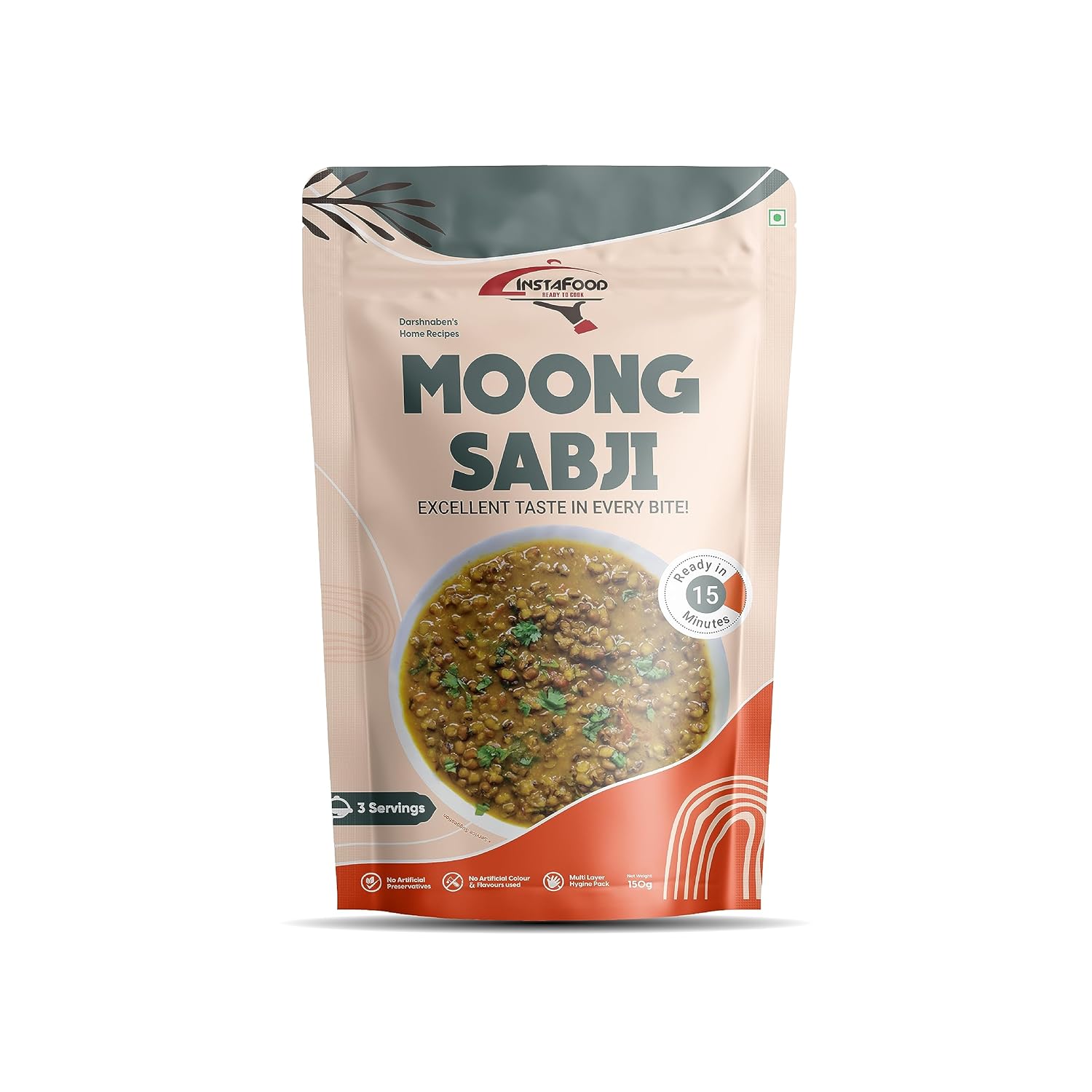 INSTAFOOD Moong Sabji | Ready to Eat & Cook Meal | Zip Lock Packaging | Vegetarian Meal | Just Add Water And Cook, 150 gm