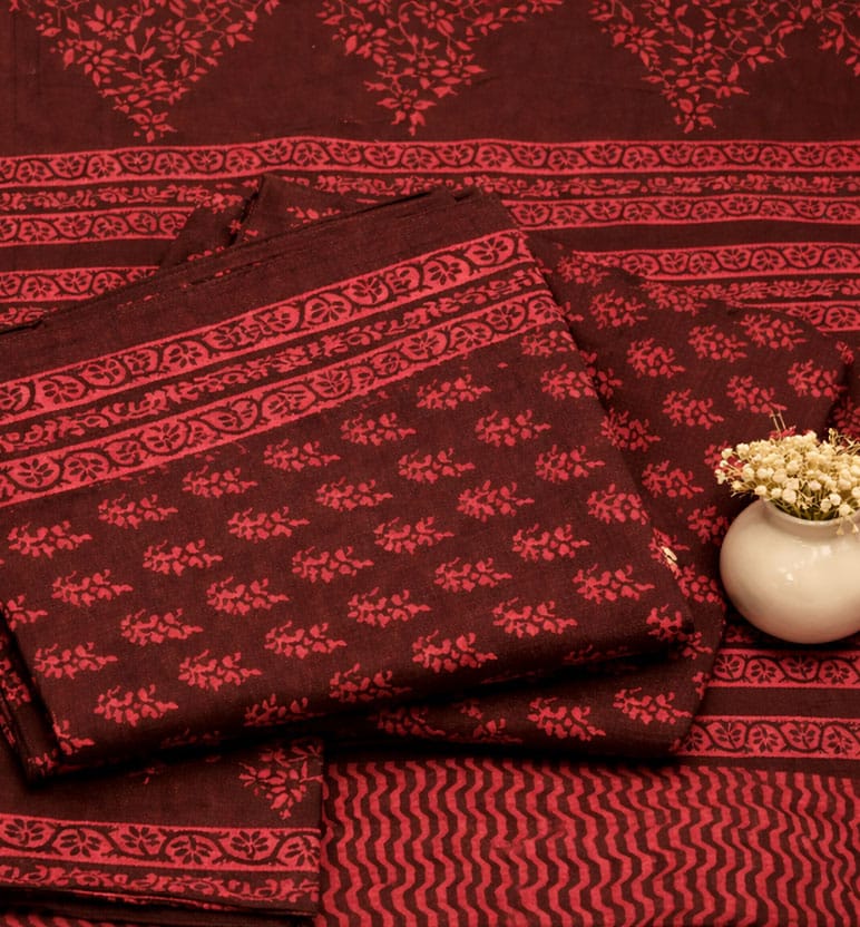 Handcrafted Dabu Print Cotton Dress Material – 3 Piece Set