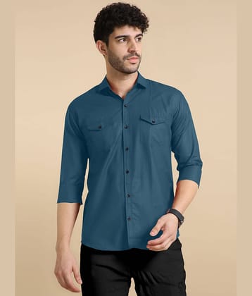 VTEXX Cotton Blend Regular Fit Solids Full Sleeves Men's Casual Shirt - Teal ( Pack of 1 )