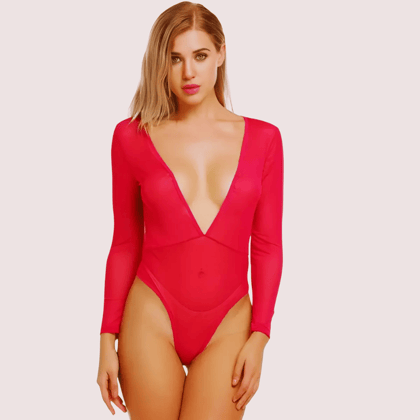 Sheer and Opaque Bodysuit for Women