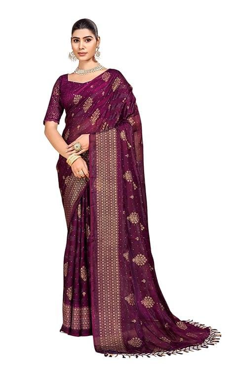 SHILPKALA Women's Lightweight Chiffon Saree with Unstitched Blouse | Ideal for Office, Daily & Casual Wear – 5.5m Saree + 0.8m Blouse Piece