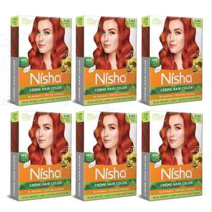 Nisha Creme Hair Color Copper Red 40gm Pack of 6, Permanent Hair Color for Women Men, No Ammonia, 100% Grey Coverage