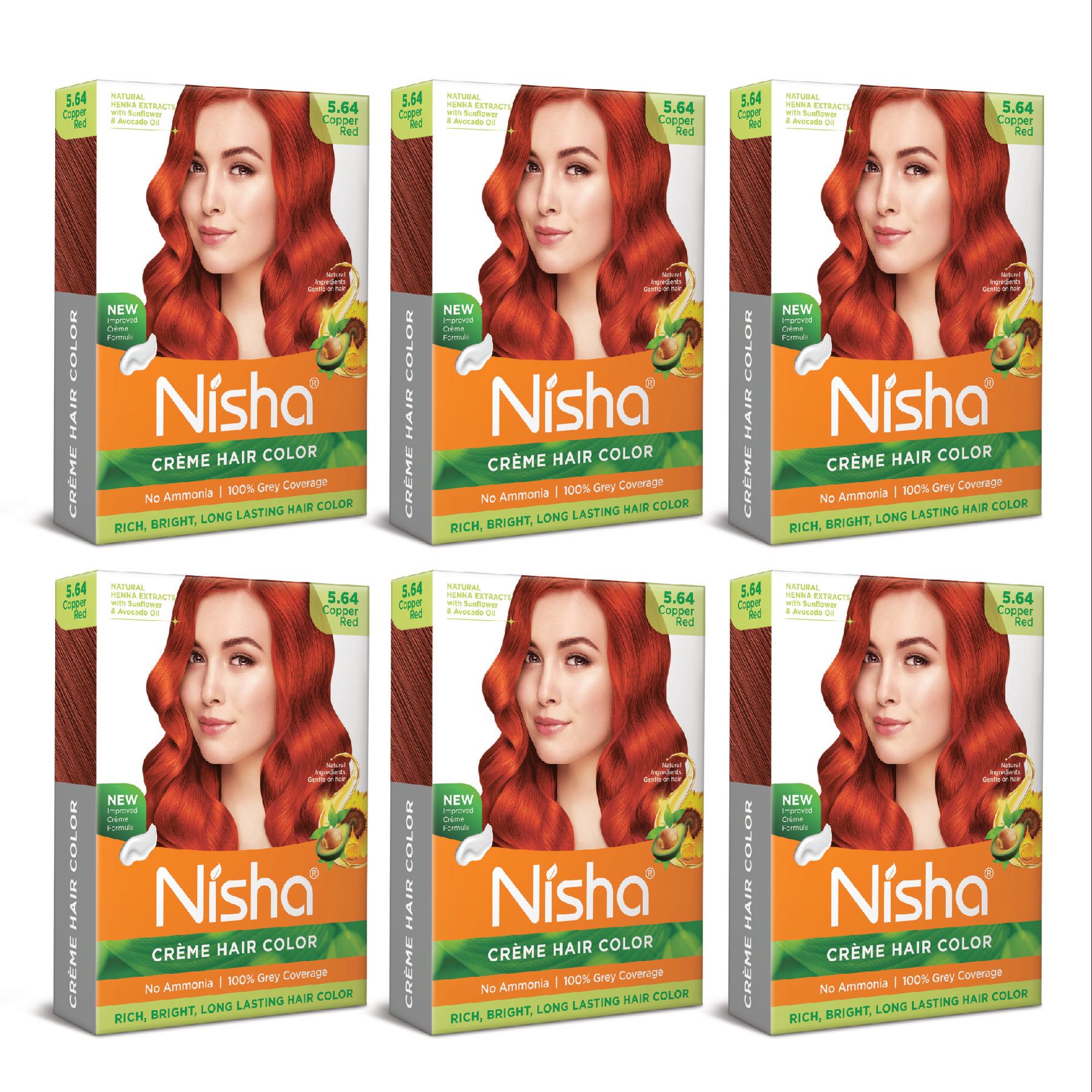 Nisha Creme Hair Color Copper Red 40gm Pack of 6, Permanent Hair Color for Women Men, No Ammonia, 100% Grey Coverage