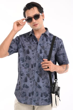 Navy Matrix Digital Print Shirt-M / Navy