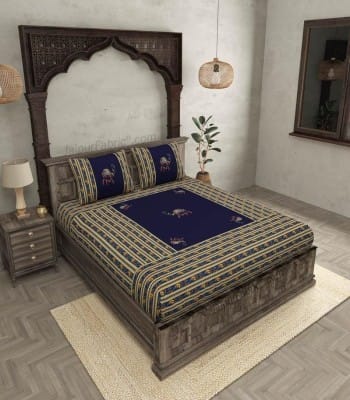 Traditional Embroidery Patchwork Sanganeri Cotton Double Bed Sheet