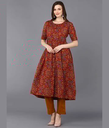 Vaamsi Cotton Printed Tiered Flared Women's Kurti - Red ( Pack of 1 )