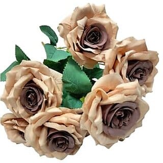 De Gardenia Artificial Rose Flowers Bunch 9 Flower Heads 10 x 17.5 Inches Home Decor  Office Decor  Perfect for Gifting (1 Beige & Brown)