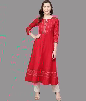Yash Gallery - Red Cotton Women's Flared Kurti ( Pack of 1 )