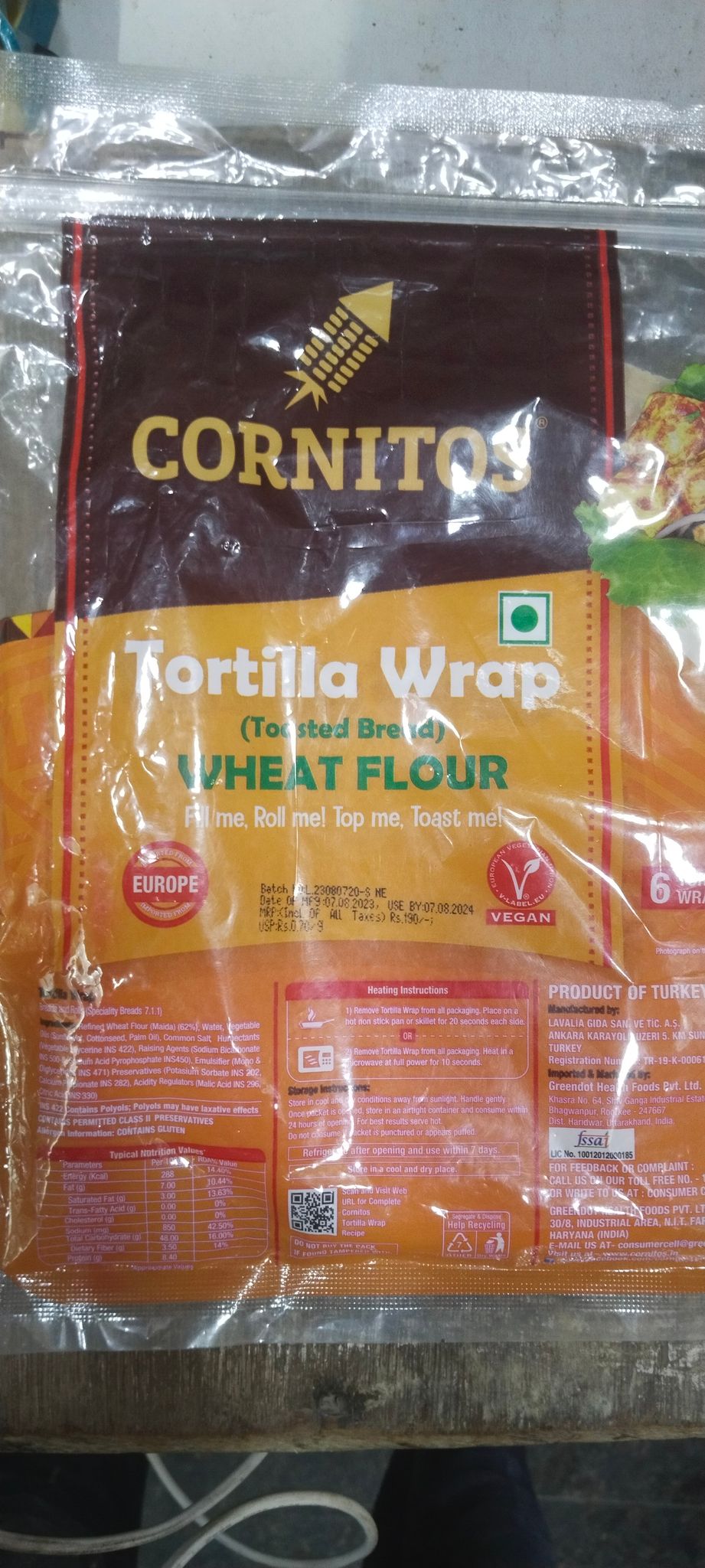 Cornitos Tortilla wrap (toaster bread) Wheat flour 