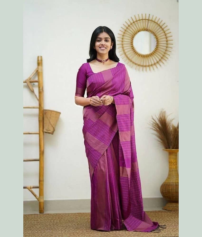 fab woven Art Silk Woven Kanjeevaram Sarees With Unstitched Blouse Piece ( Rani )