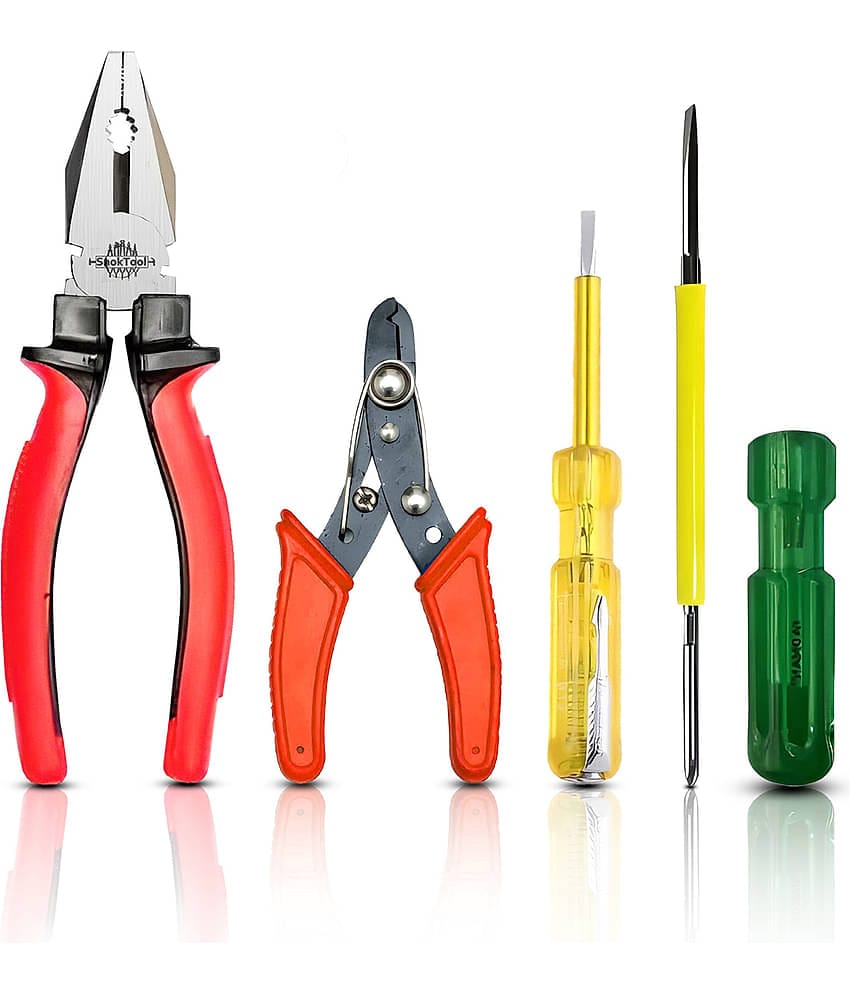 SnokTool Combo Set of 4, 8" Combination Plier, Wire Stripper, Line Tester & 2in1 Screwdriver