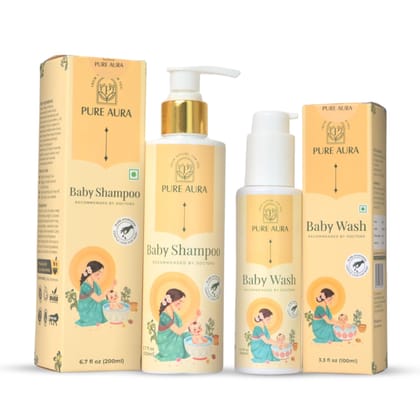 Pure Aura Baby’s Bath Time Besties | Ayurvedic Baby Shampoo & Moisturizing Baby Wash | Gentle, Nourishing Cleansing Combo for Soft, Healthy Skin