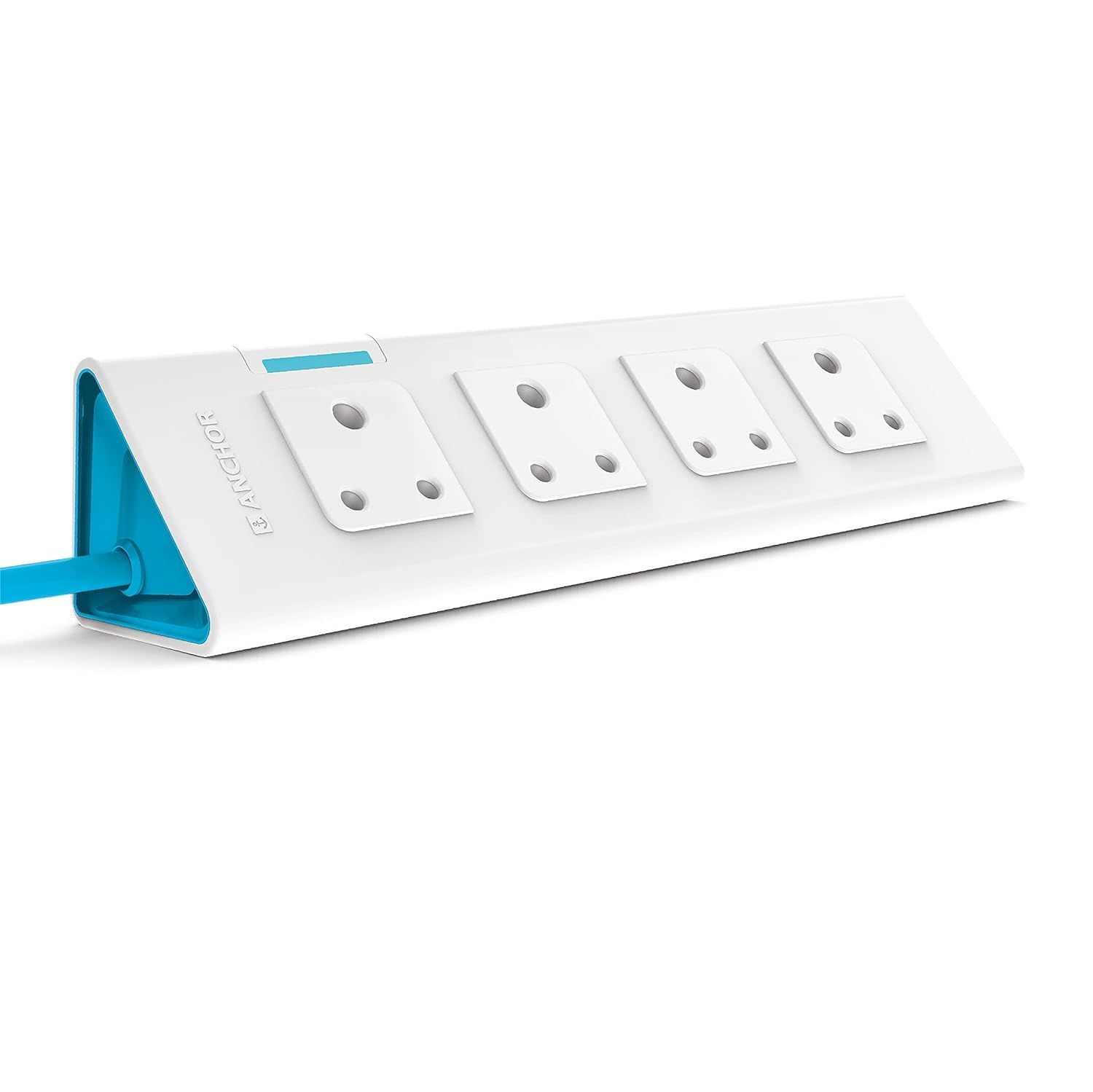 anchor by panasonic 22061 6A Power Strip 4 Socket Spike Guard with Single Switch (1.5 m, White and Blue) Blue & White / Pack of 1