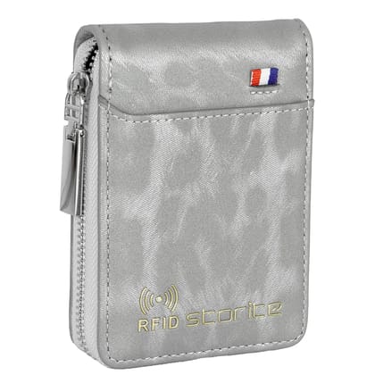 Storite RFID PU Leather 9 Slot Vertical Credit Debit Card Holder Money Wallet Zipper Coin Purse for Men Women (Grey - 8 x 2 x 11.5Cm)