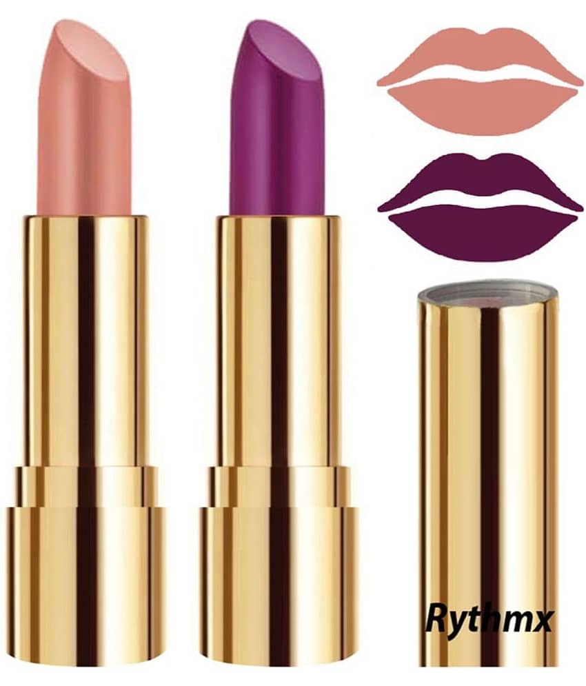 Rythmx Peach,Purple Matte Creme Lipstick Long Stay on Lips Multi Pack of 2 8 g