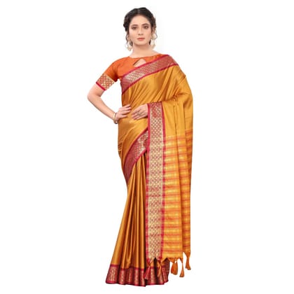 Generic Women's Cotton Silk  Saree with Blouse (Mustard, 5 - 6 Mtrs)