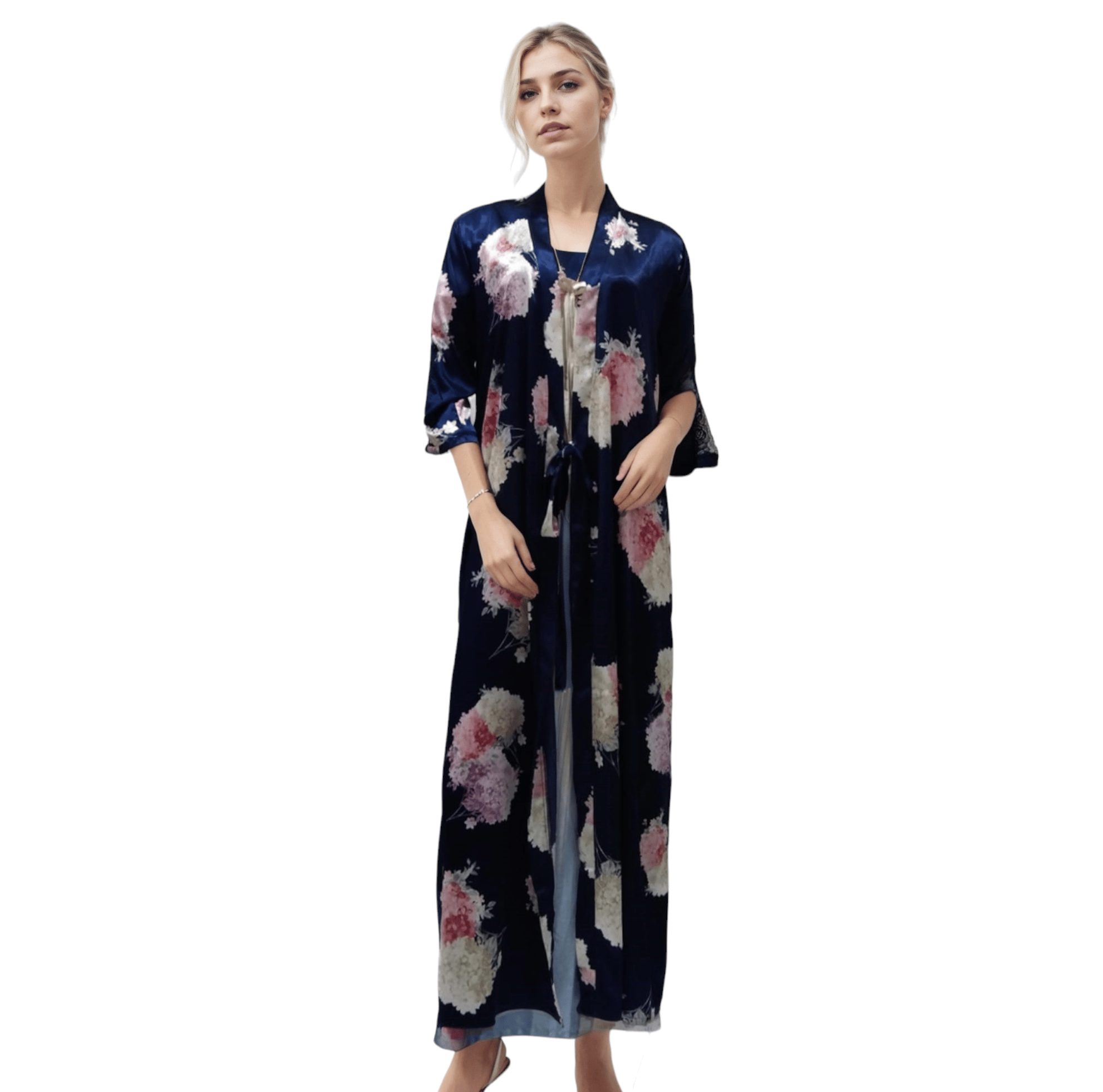 Vieviana Nightgown Bridal Nw|Ev502-Blue Floral Off White / M