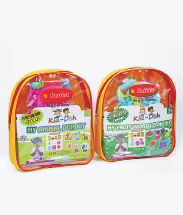 RABBIT My ANIMAL + My FRUIT WORLD Dough Kit Combo Pack of 2 With Moulds For Shapes |Big Dough Kit for kids |Make Your Candy Shop with the help of Factory Dough Set|Play & Learn with Dough|Play Dough Clay set|Play Dough kit for kids with shapes|Age 3+|