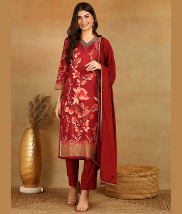 Vaamsi Rayon Printed Kurti With Pants Women's Stitched Salwar Suit - Maroon ( Pack of 1 )