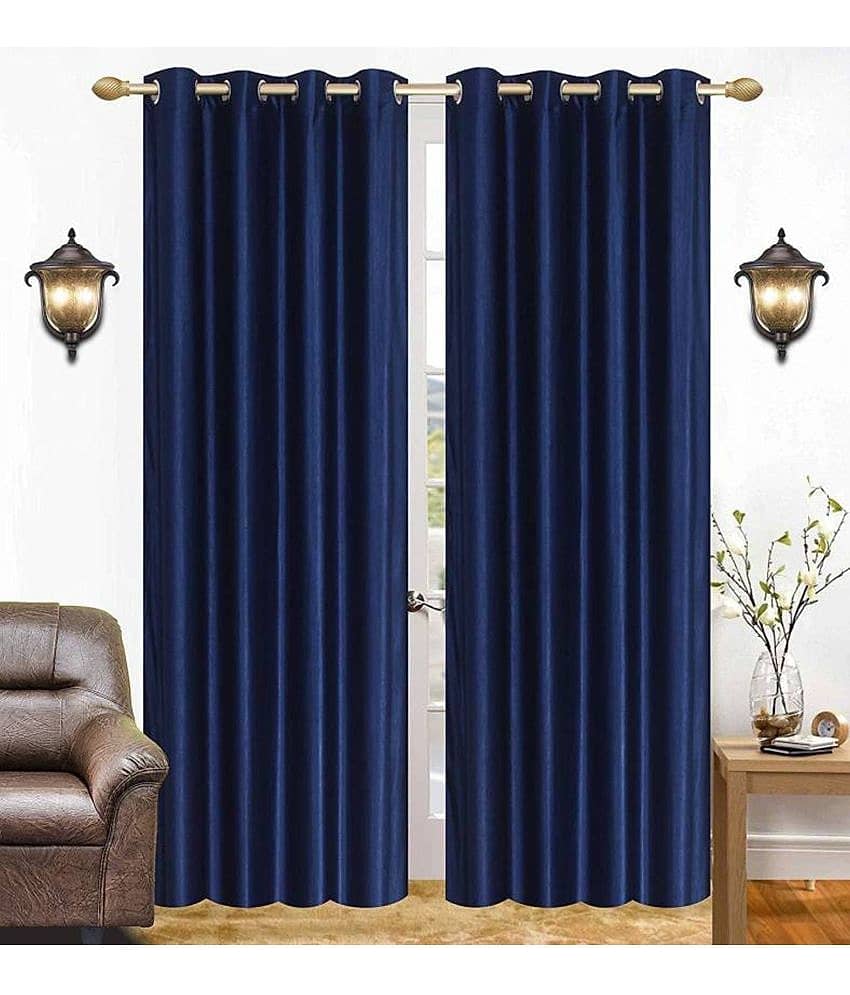 N2C Home Solid Semi-Transparent Eyelet Curtain 9 ft ( Pack of 2 ) - Blue