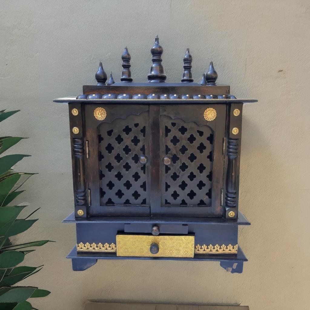 Wooden Brass Fitted Indian Home Temple