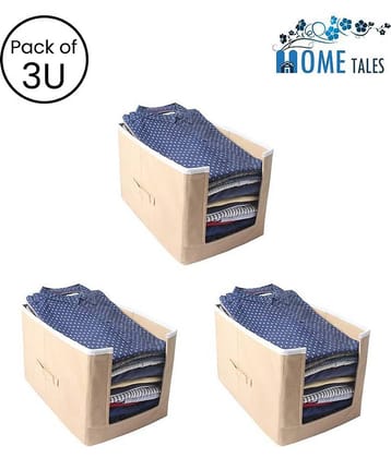 Non-Woven Shirt Stacker & Cloth Organizer,Beige (Pack of 3)