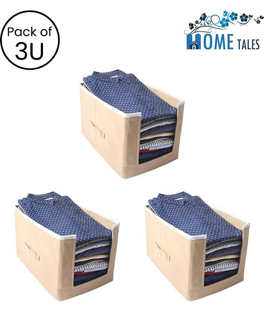Non-Woven Shirt Stacker & Cloth Organizer,Beige (Pack of 3)