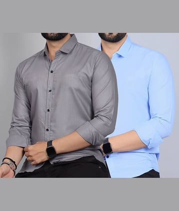 Qlonz store Cotton Blend Regular Fit Solids Full Sleeves Men's Casual Shirt - Teal ( Pack of 2 )