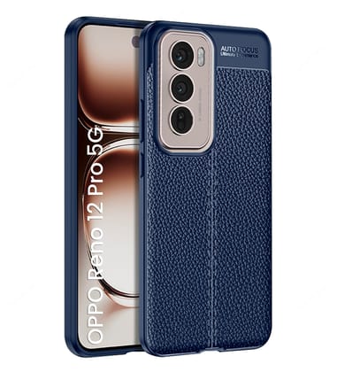 Vegan Leather Rugged Flexible TPU Series Shockproof Armor Back Cover for OPPO Reno 12 Pro 5G, 6.7 inch, Blue