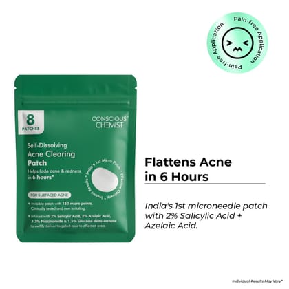 Conscious Chemist Self Dissolving Microneedle Acne Patches, Kills Bacteria & Reduces Redness