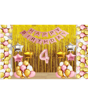 Jolly Party  Rose Gold Balloons with Happy Birthday Decoration Items /Happy Birthday Pink Banner Set of 13 Letters ,30 HD Metallic Pink , Gold & White Balloons ,2 Gold , 2 Silver & 2 Rose Gold star Foil Balloons