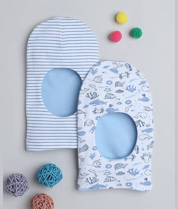 BUMZEE Blue Boy Cotton Reversible Monkey Cap Pack Of 2 Age - 6-12 Months