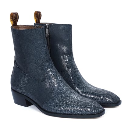 High Ankle Cuban Heels Boots in Exotic Stingray Fish Leather-40/6