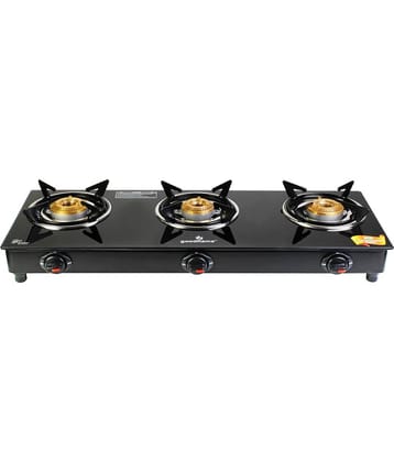 Goodflame Photon 3B Ms Bk Toughened Glass 3 Brass Burner Gas Stove(Manual Ignition,Black)