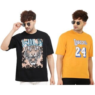 LEOTUDE Men's Oversize Cottonblend Half Sleeve Printed Tshirt
