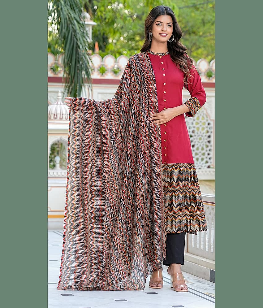 Yash Gallery Cotton Printed Anarkali Women's Kurti with Dupatta - Off White ( Pack of 1 )