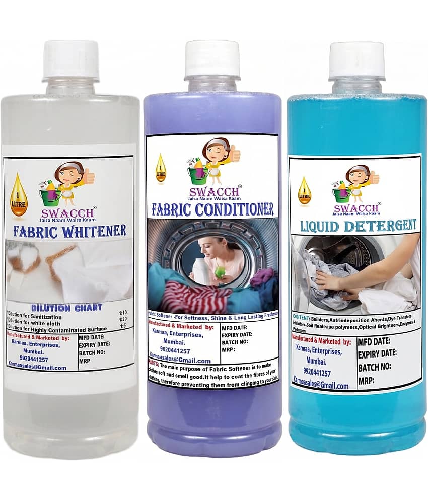 swacch Fabric Whitener , Fabric Conditioner Lavender & Liquid Detergent Mogra I Shine and Softens Clothes, Stain Remover , Long-Lasting Freshness 1 Litre Combo Pack of 3