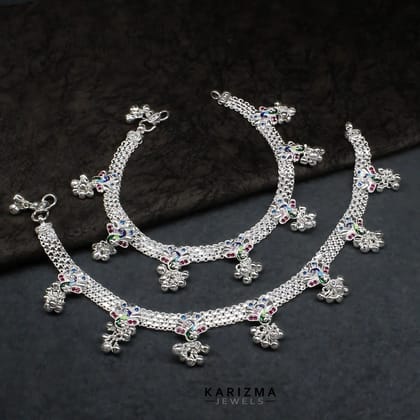 Real Sterling Silver Pink CZ Indian Bridal women Peacock design Anklet Ankle Bracelet 10.2"