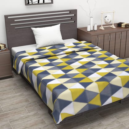 Grey and Yellow 120 TC Cotton Abstract Pattern Single Bed AC Blanket Dohar for All Season-Single / Grey and Yellow / RS1173