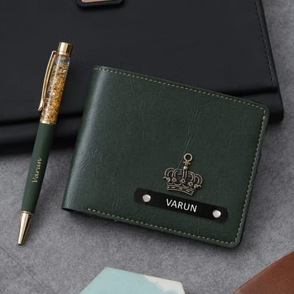 Wallet with pen set | High quality wallet with golden flakes pen-Green