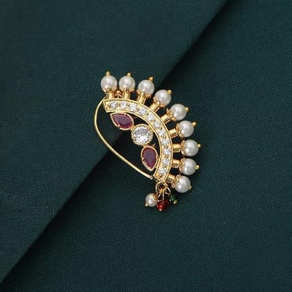Gold-Plated Kundan  AD-Studded Clip-On Ninepin