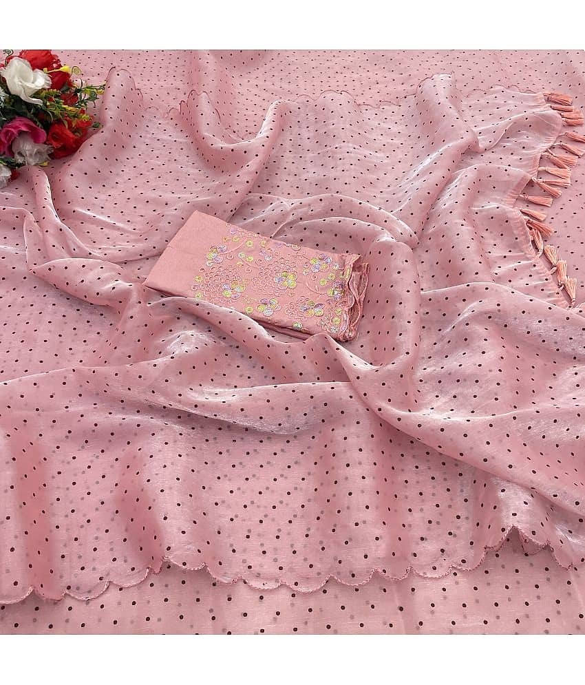 Gullak Crepe Embroidered Regular Saree With Unstitched Blouse Piece ( Pink )