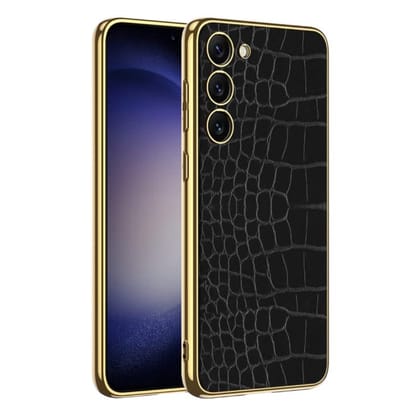 Gold Electroplated Croco Pattern Leather Luxury Cover-Samsung Galaxy S24
