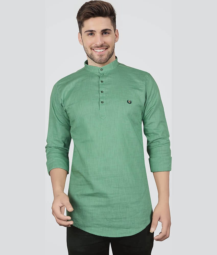 JB JUST BLACK Green Linen Men's Shirt Style Kurta ( Pack of 1 )