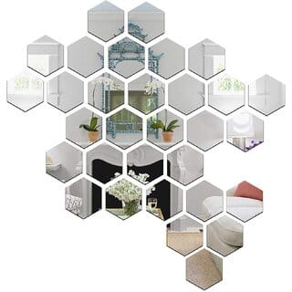 Grahak Trend 31 Hexagon  10 Butterflies Silver (Size 10.5 x 12 cm) 3D Acrylic Wall Sticker.