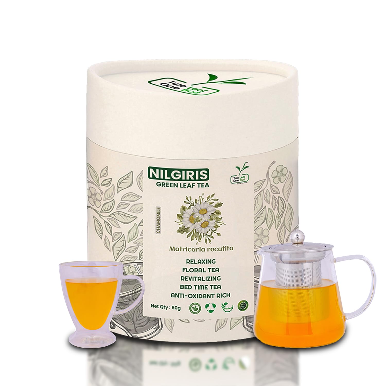 Two Leaf One Bud Nilgris Green Leaf Tea - Chamomile 50 Gms